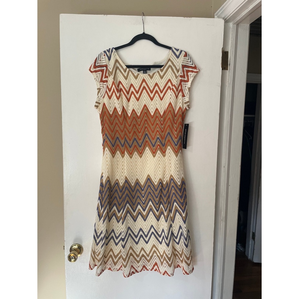 NWT Sharagano Chevron Knit Dress Women‎ Size 14 Cap Sleeve Boho Festival Hippie